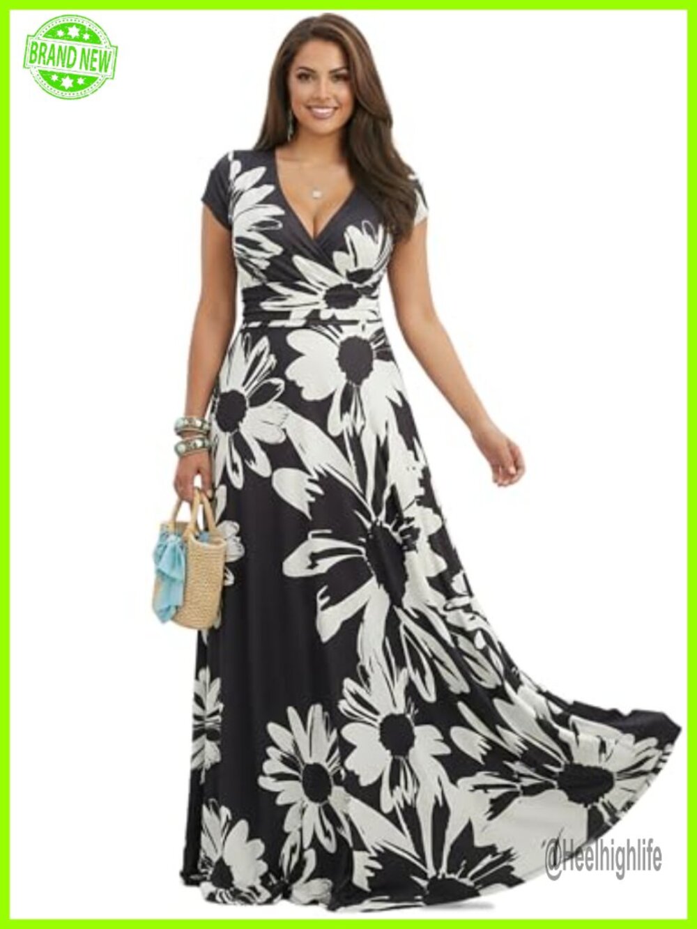 Flowing Floor Length Maxi Dress Short Sleeve Empire Waist Plus Size Sundress